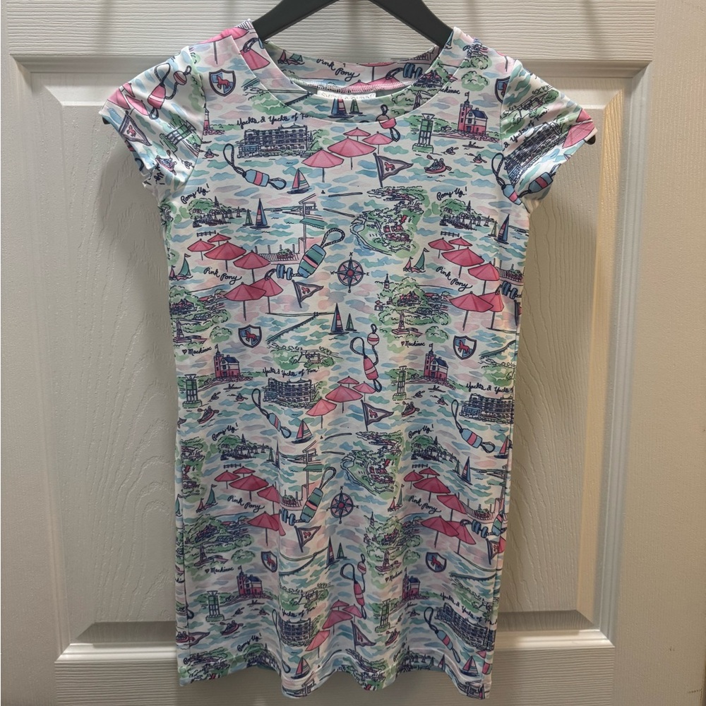 Smith & Quinn Custom Girls Beach Print T-Shirt Dress, Size Medium/8
